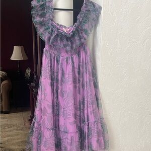 Hutch Purple and Green Ruffled Dress